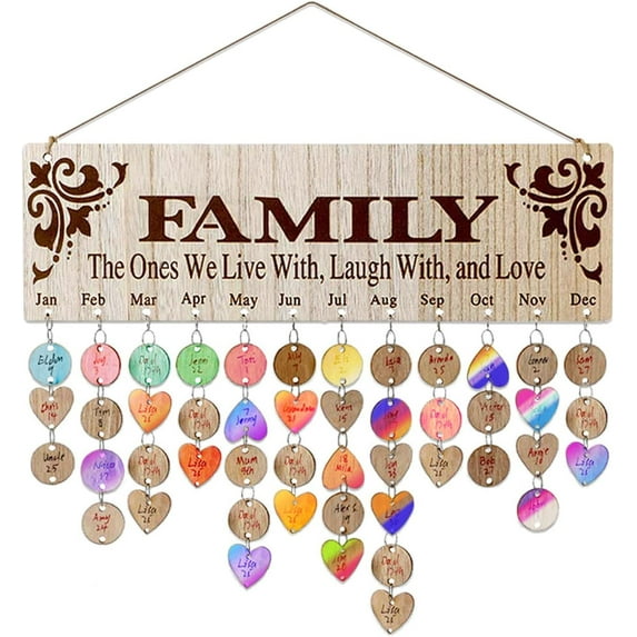 Birthday Calendar Wall Hanging with Tags (100 Pcs Heart and Disc Shape