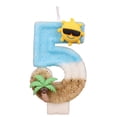 thumbnail image 1 of Birthday Candle Number Island Style Blue White Brown with Sun and Tree Cartoon Creative Party Cake Topper Decoration, Tropical Numeric Candle for Celebration, Paradise Themed Cake Decor, 1 of 5
