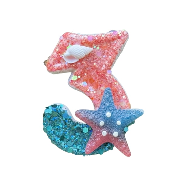 Birthday Candle Number Pink Blue with Starfish Cartoon Creative Party Cake Topper Decoration, Oceanic Numeric Candle for Celebration, Seaside Themed Cake Decor