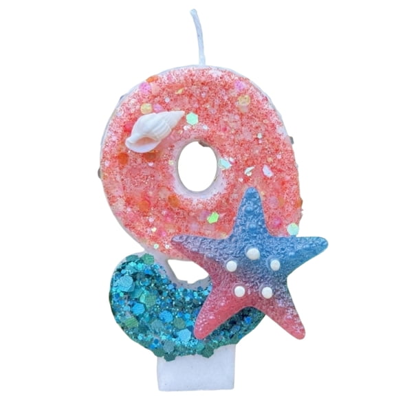 Birthday Candle Number Pink Blue with Starfish Cartoon Creative Party Cake Topper Decoration, Oceanic Numeric Candle for Celebration, Seaside Themed Cake Decor