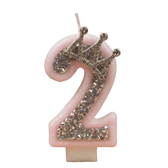 Birthday Candle Number Pink Glitter with Crown Cartoon Creative Party Cake Topper Decoration, Princess Numeric Candle for Celebration, Sparkling Birthday Cake Decor