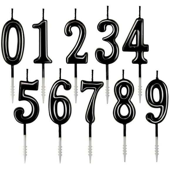 Birthday Candles, 10 Pieces Cake Numeric Candles Number 0 1 2 3 4 5 6 7 8 9, Numeral Candles for Cake Decoration on Birthday Parties and Wedding Anniversary Celebrations, Black