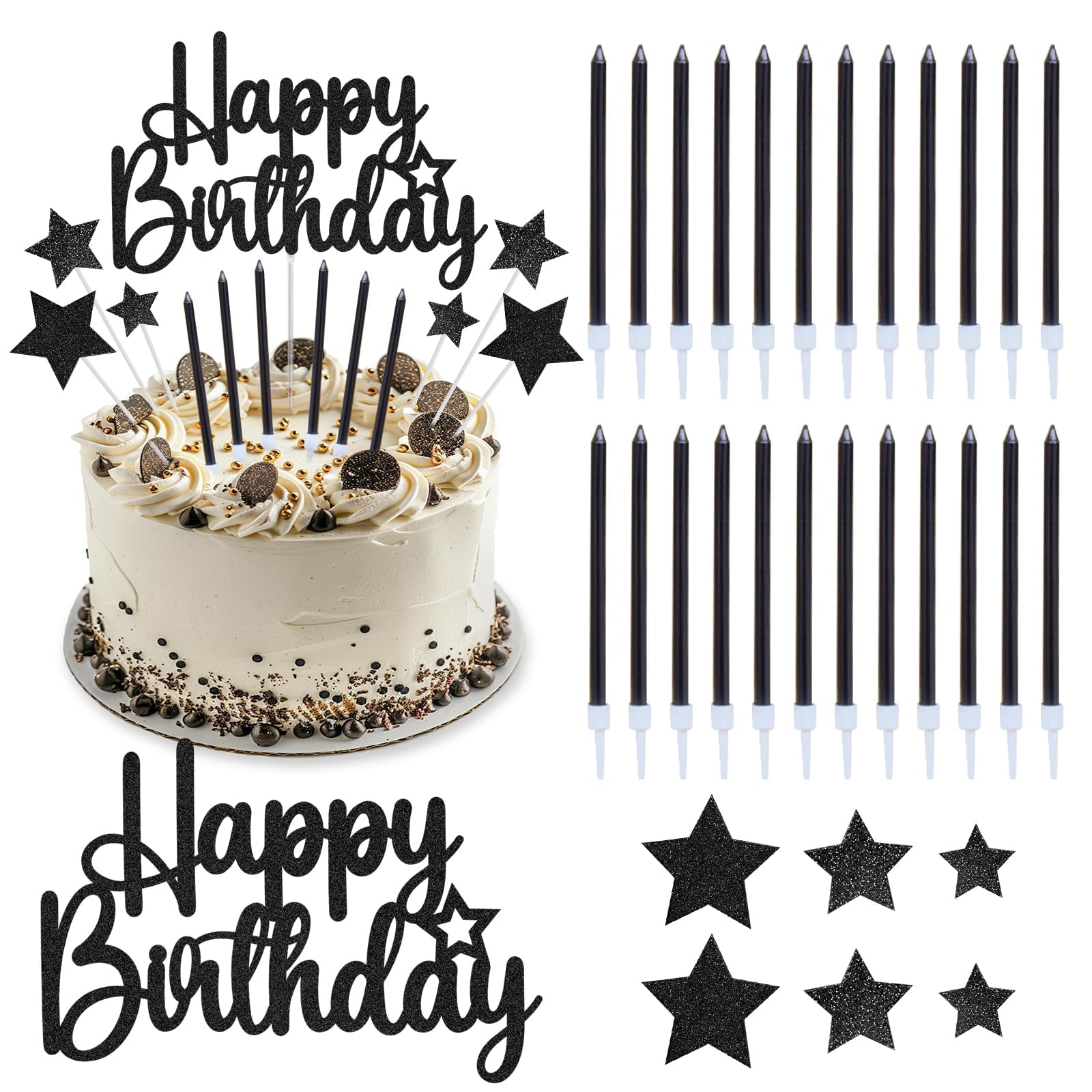Black Birthday Candles Number 5 Candle With 6pcs Long Birthday Candles For Cake, 5 - View #5