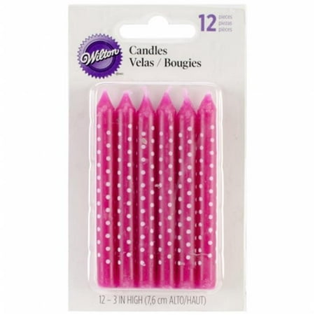 Birthday Candles 3"" 12/Pkg-Pink W/White Dots