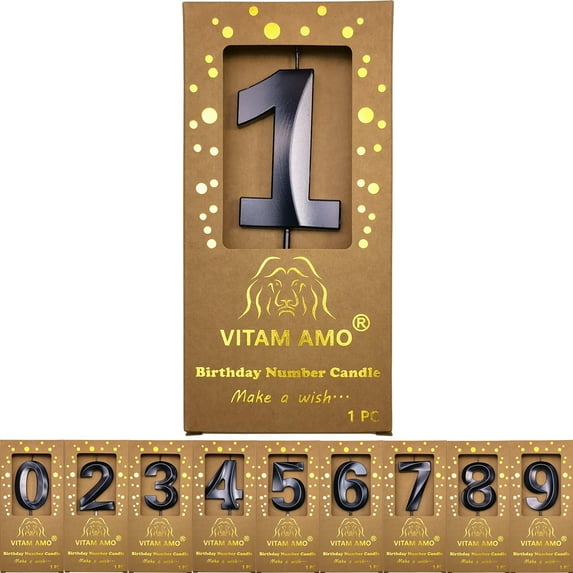 Birthday Candles Black Color 3D Style Birthday Cake Toppers Large Size Cake Candles with Eyecatching Metallic Luster for Birthday, Party, Wedding Decorations Number 1