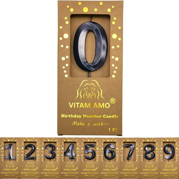 Birthday Candles Black Color 3D Style Birthday Cake Toppers Large Size Cake Candles with Eyecatching Metallic Luster for Birthday, Party, Wedding Decorations Number 0