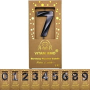 Birthday Candles Black Color 3D Style Birthday Cake Toppers Large Size Cake Candles with Eyecatching Metallic Luster for Birthday, Party, Wedding Decorations Number 7