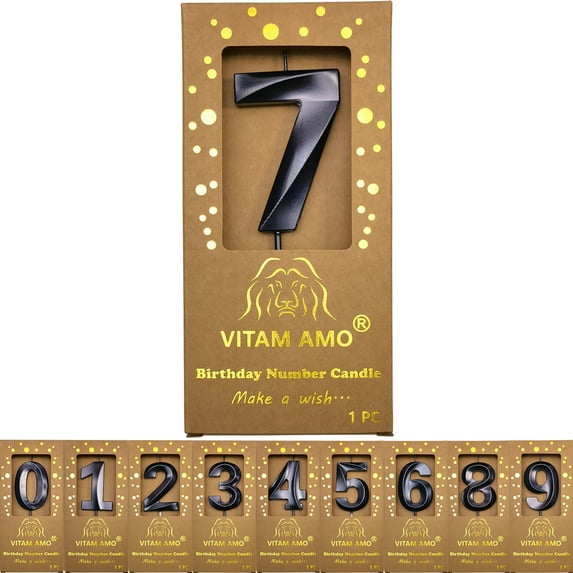 Birthday Candles Black Color 3D Style Birthday Cake Toppers Large Size Cake Candles with Eyecatching Metallic Luster for Birthday, Party, Wedding Decorations Number 7