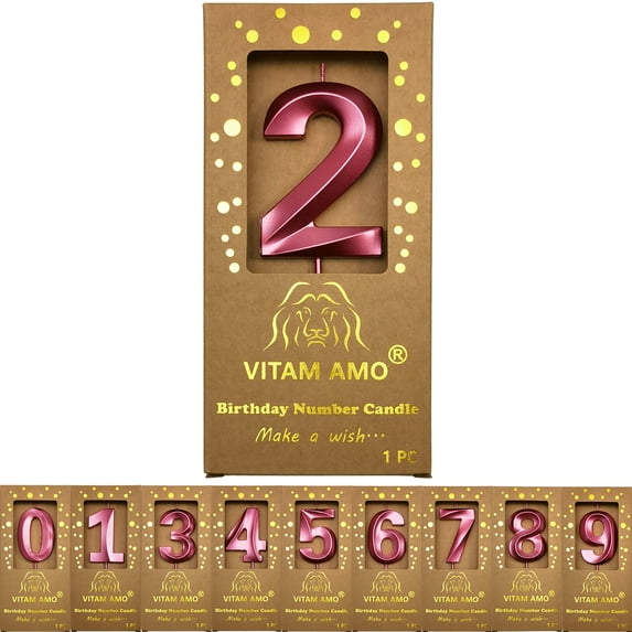 Birthday Candles Burgundy Color 3D Style Birthday Cake Toppers Large Size Cake Candles with Eyecatching Metallic Luster for Birthday, Party, Wedding Decorations Number 2