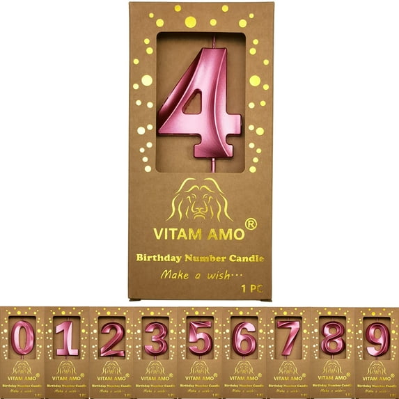 Birthday Candles Burgundy Color 3D Style Birthday Cake Toppers Large Size Cake Candles with Eyecatching Metallic Luster for Birthday, Party, Wedding Decorations Number 4