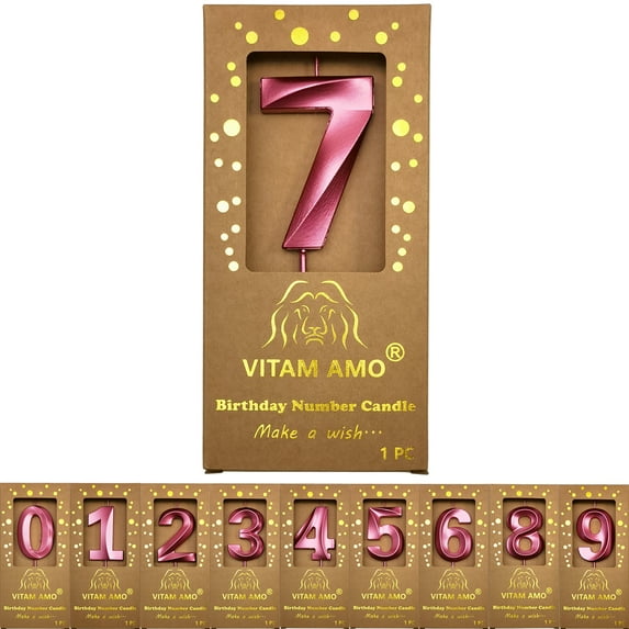 Birthday Candles Burgundy Color 3D Style Birthday Cake Toppers Large Size Cake Candles with Eyecatching Metallic Luster for Birthday, Party, Wedding Decorations Number 7