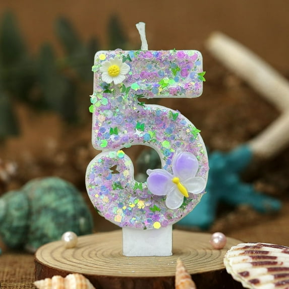 Birthday Candles Cake Decorations Digital Candle Butterfly 3D Diamond Shape Birthday Party Cake Decoration,Purple Sequin Number Happy Birthday Cake Candles,Wedding Cake Topper Anniversary Party Decor