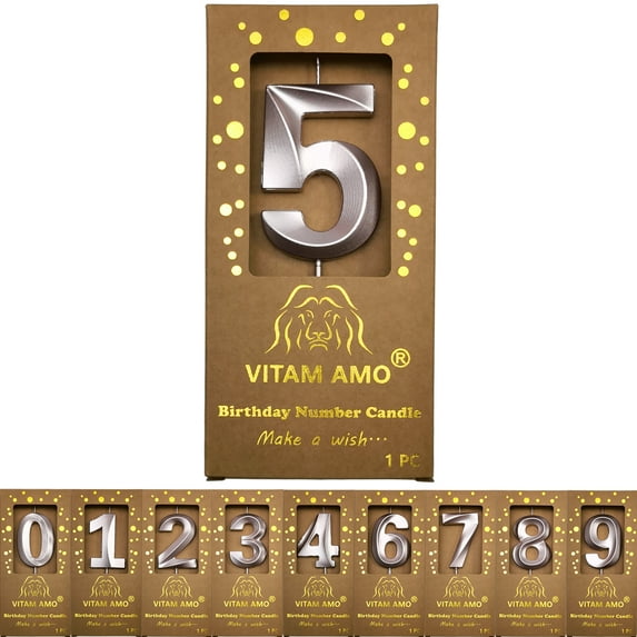 Birthday Candles Champagne Color 3D Style Birthday Cake Toppers Large Size Cake Candles with Eyecatching Metallic Luster for Birthday, Party, Wedding Decorations Number 5