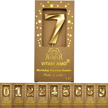 Birthday Candles Elegant Gold Color 3D Style Birthday Cake Toppers Large Size Cake Candles with Eyecatching Metallic Luster for Birthday, Party, Wedding Decorations Number 7