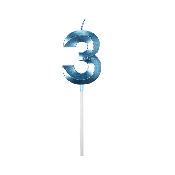 Birthday Candles Extended Big Number Candle, Multicolor 3D Design Cake Topper Decoration for Any Celebration, Blue Number 3