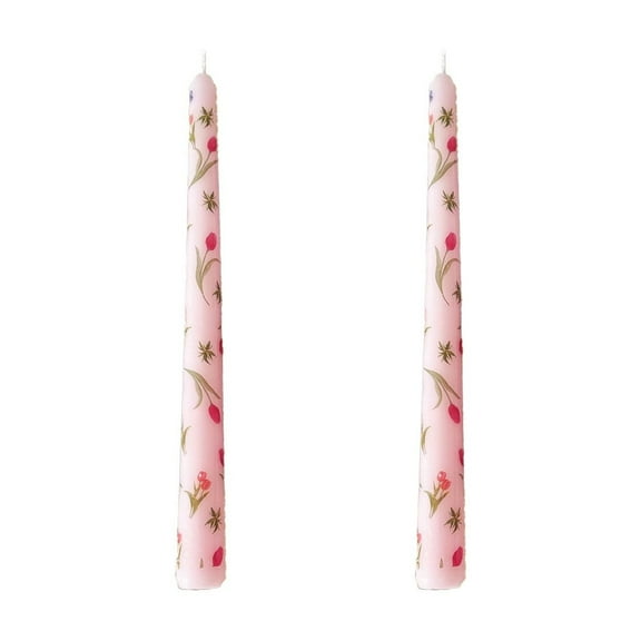 Birthday Candles Flower Printed Long Pole Candle Romantic Wedding Candlelight Dinner Decoration Tasteless Long Candle Stick Two Sets