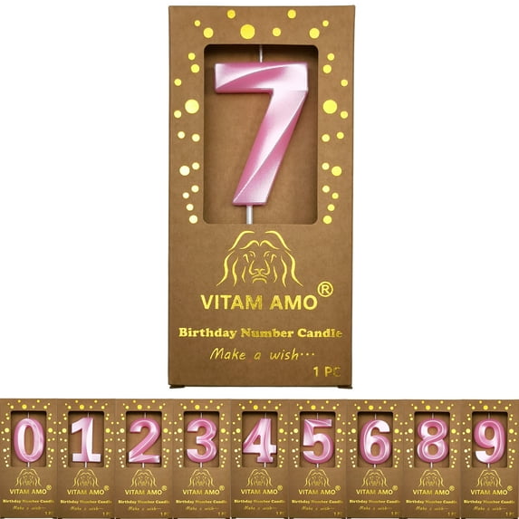 Birthday Candles Hot Pink Color 3D Style Birthday Cake Toppers Large Size Cake Candles with Eyecatching Metallic Luster for Birthday, Party, Wedding Decorations Number 7