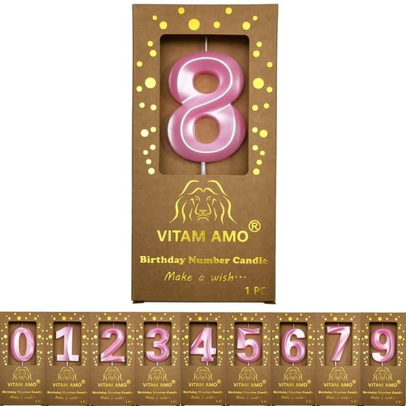 Birthday Candles Hot Pink Color 3D Style Birthday Cake Toppers Large Size Cake Candles with Eyecatching Metallic Luster for Birthday, Party, Wedding Decorations Number 8