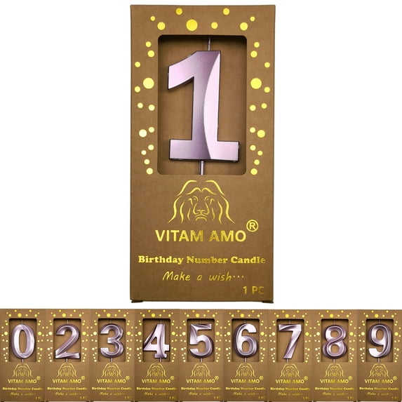 Birthday Candles Lavender Color 3D Style Birthday Cake Toppers Large Size Cake Candles with Eyecatching Metallic Luster for Birthday, Party, Wedding Decorations Number 1