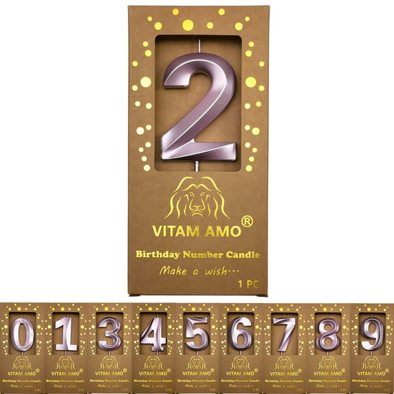 Birthday Candles Lavender Color 3D Style Birthday Cake Toppers Large Size Cake Candles with Eyecatching Metallic Luster for Birthday, Party, Wedding Decorations Number 2