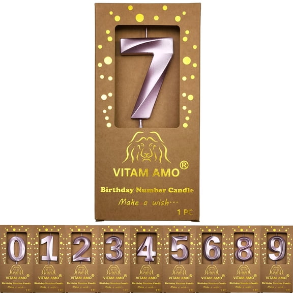 Birthday Candles Lavender Color 3D Style Birthday Cake Toppers Large Size Cake Candles with Eyecatching Metallic Luster for Birthday, Party, Wedding Decorations Number 7