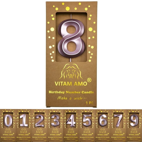 Birthday Candles Lavender Color 3D Style Birthday Cake Toppers Large Size Cake Candles with Eyecatching Metallic Luster for Birthday, Party, Wedding Decorations Number 8