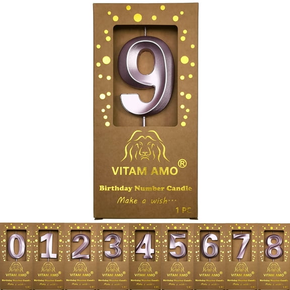 Birthday Candles Lavender Color 3D Style Birthday Cake Toppers Large Size Cake Candles with Eyecatching Metallic Luster for Birthday, Party, Wedding Decorations Number 9