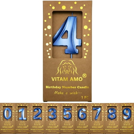 Birthday Candles Midnight Blue Color 3D Style Birthday Cake Toppers Large Size Cake Candles with Eyecatching Metallic Luster for Birthday, Party, Wedding Decorations Number 4