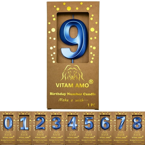 Birthday Candles Midnight Blue Color 3D Style Birthday Cake Toppers Large Size Cake Candles with Eyecatching Metallic Luster for Birthday, Party, Wedding Decorations Number 9