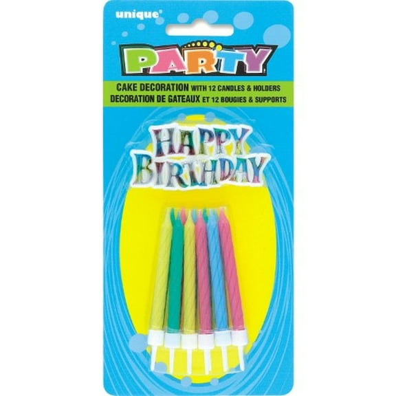 Birthday Candles and Happy Birthday Cake Topper (Pack of 2)