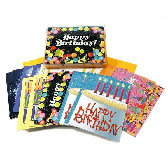 Stonehouse Collection Assorted Birthday Cards Box Set with Envelopes, 12 Designs, 24 Count
