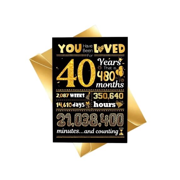 Birthday Card Black Gold 40th Birthday Greeting Card 4.7 x 7.1 Inch Single Pack with Envelope for Men Women 40th Birthday Milestone Celebration Party Gift Greeting