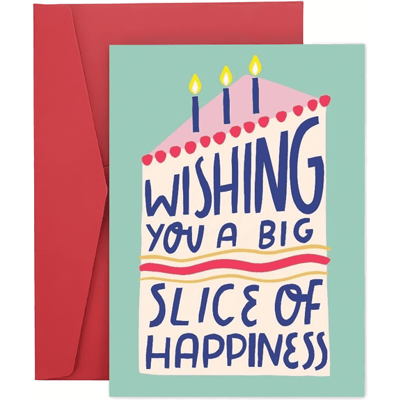 Birthday Card with Cake Design – "Wishing You a Big Slice of Happiness" – Includes Envelope, Blank Inside – Perfect for Celebrations, Birthdays, and Cheerful Greetings