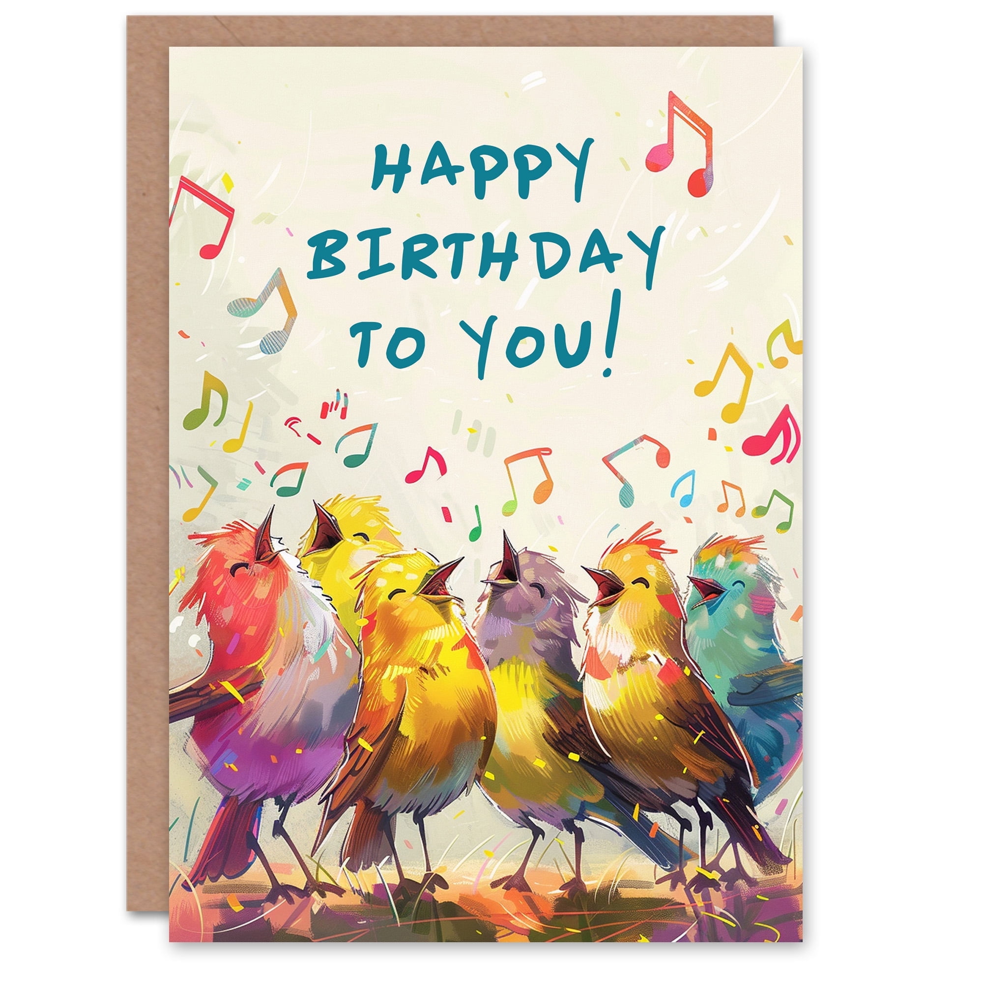 Birthday Card Colourful Birds Singing Happy Birthday Illustration For Son Daughter Girl Boy Kids Happy Card