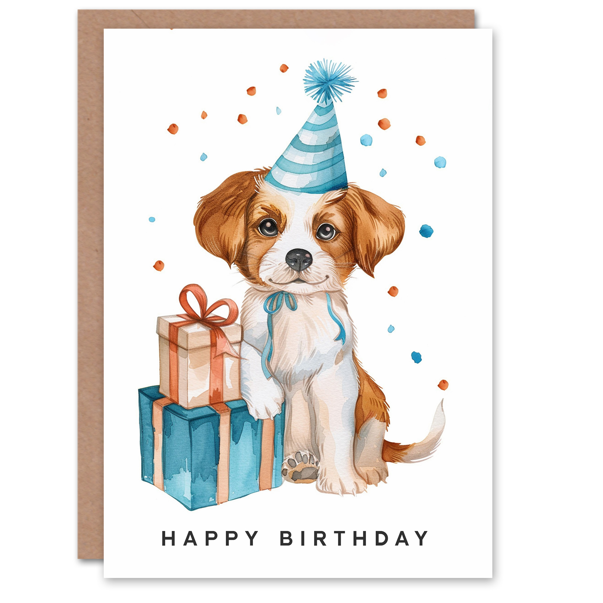 Birthday Card Cute Puppy Dog Pet in Party Hat For Son Daughter Girl Boy ...