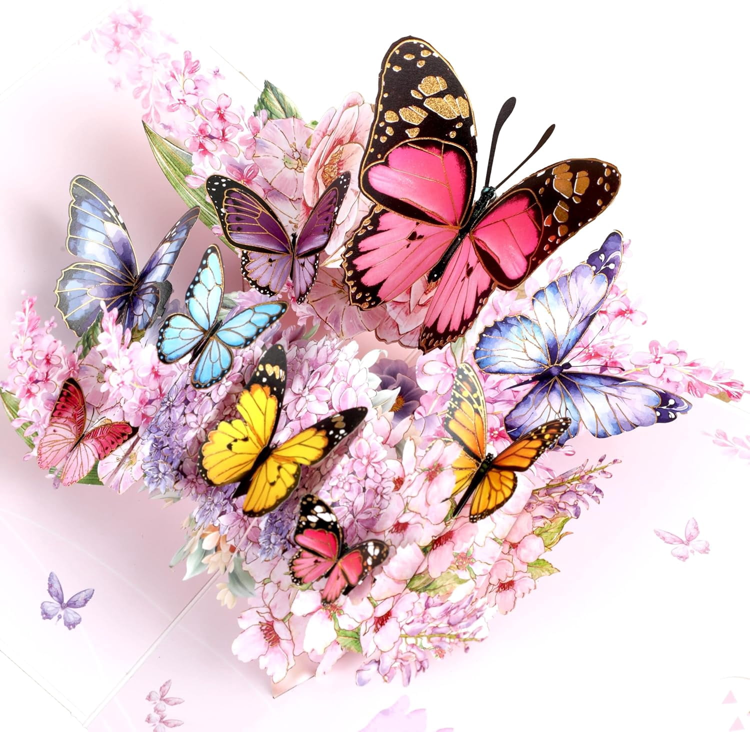 Birthday Card, Disco Butterflies Pop-Up Card with Gold-Embossed Wings, 5x7 - 3D Greeting Card with Note Card & Envelope for Birthday, Anniversary, Thank You