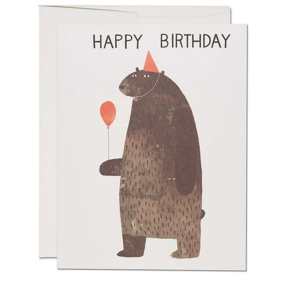 Birthday Card Featuring Adorable Bear with Balloon – "Happy Birthday" Message – Blank Inside, Envelope Included – Perfect for Kids and Animal Lovers