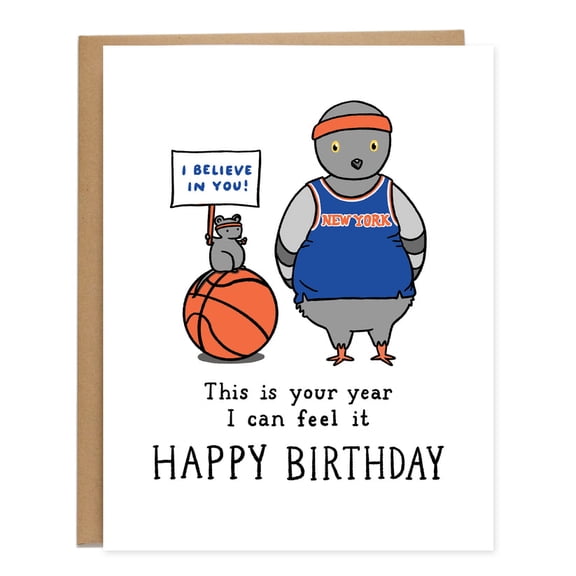 Birthday Card Featuring Encouraging Pigeon and Squirrel  "This is Your Year, I Can Feel It"  Perfect for Sports Fans  Includes Envelope  Humor and Motivation Combined