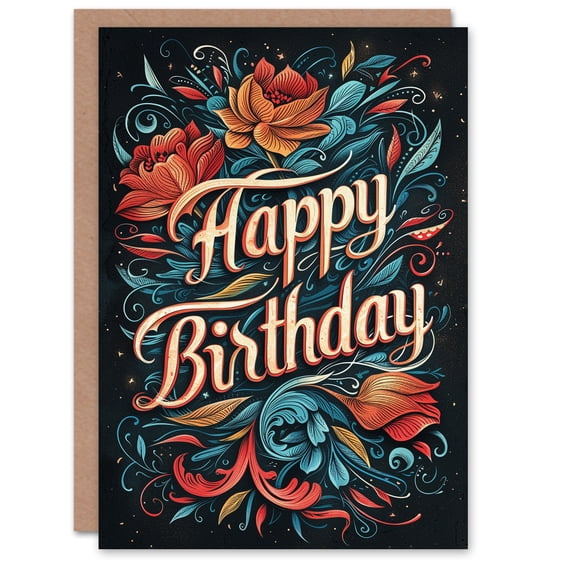 Birthday Card Floral Filigree Pattern Orange Blue Design Blank Arty Art All Occasion Greeting Card