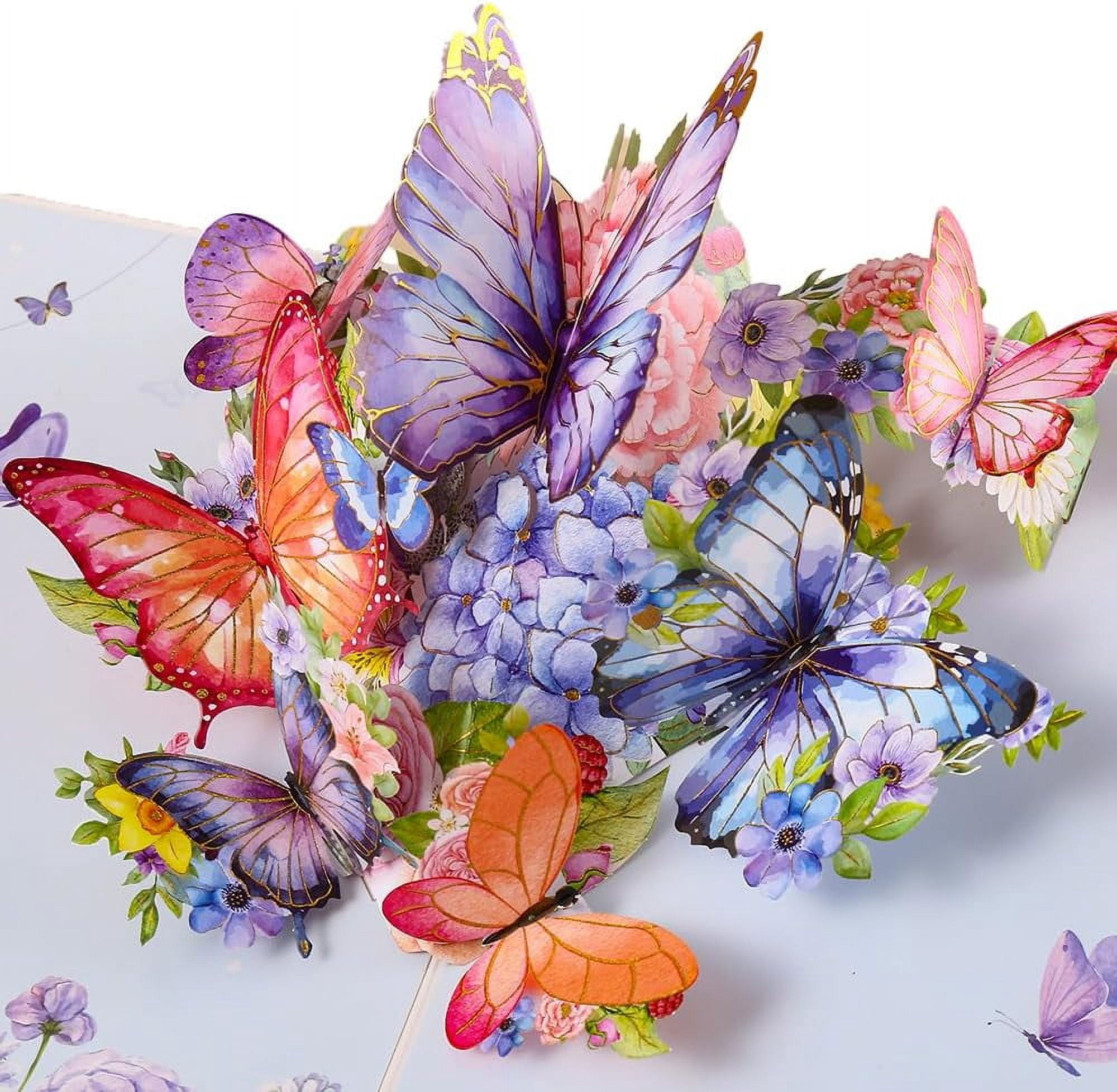 Birthday Card, Gradient Violet Butterfly Pop-Up Card with Gold-Embossed Wings, 5x7-3D Greeting Card with Note Card & Envelope for Birthday, Anniversary, Thank You, Thanksgiving, Christmas, Get Well,