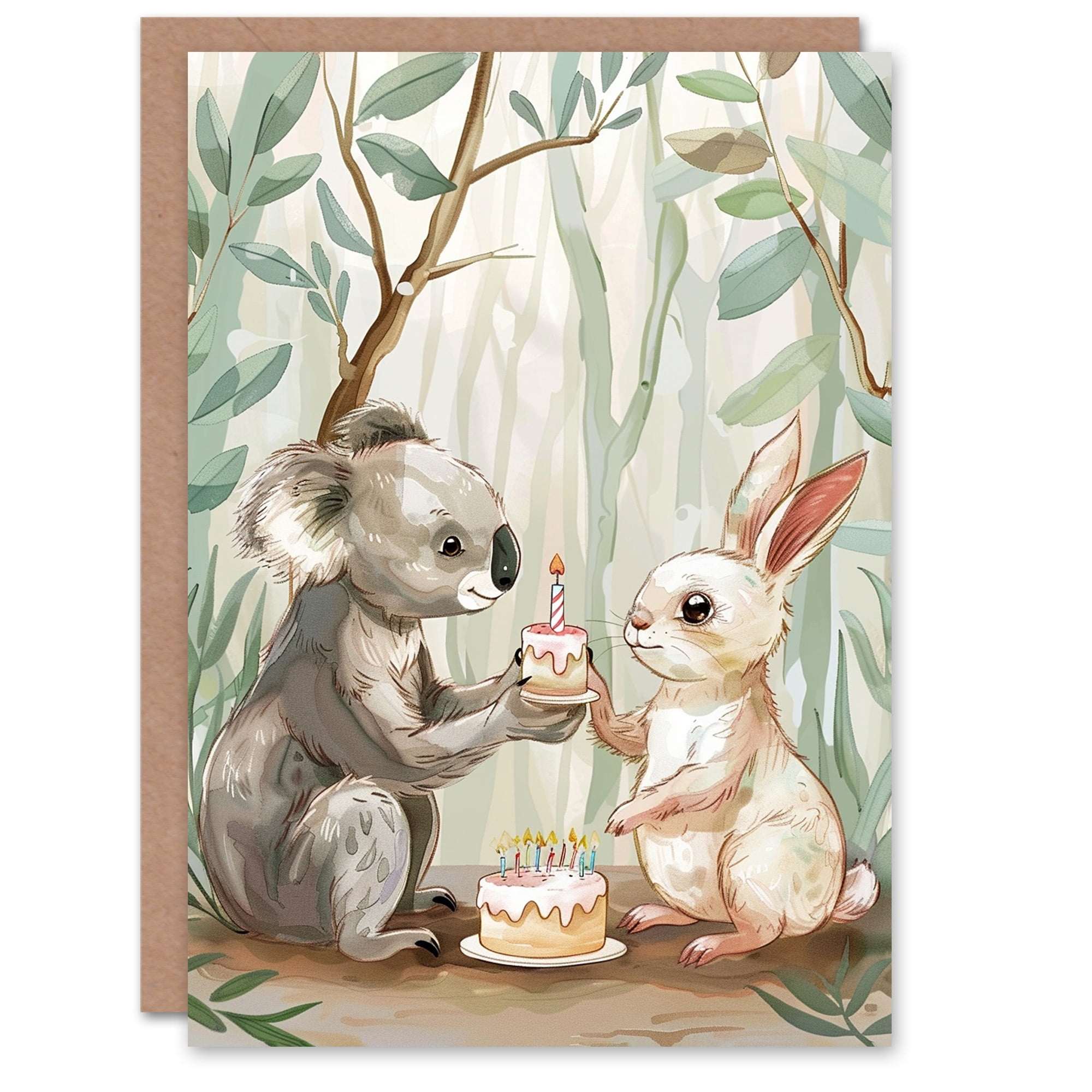 Birthday Card Koala and Bunny Rabbit Birthday Cake For Son Daughter ...