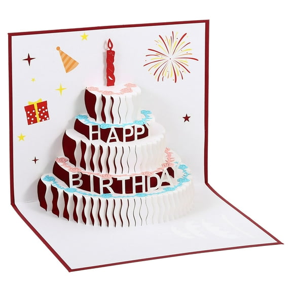 Birthday Card, Pop-Out Cake Birthday Card Gift Card Funny Happy Birthday 3D Sweet with Envelope for Women Friend, Red