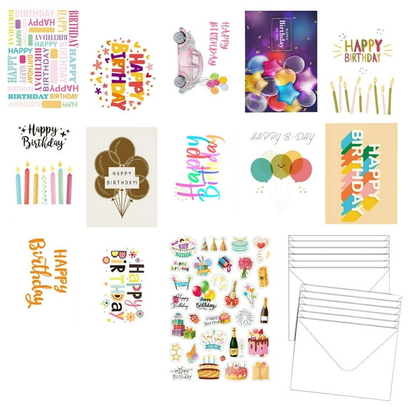 Birthday Card Set with Envelopes, Handwritten Style Happy Birthday Greeting Cards for DIY Personalization, Bulk Pack of Assorted Designs for Parties and Gifts,D