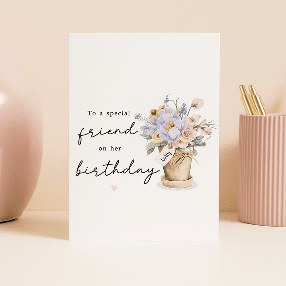 Birthday Card for Special Friend – Beautiful Floral Design – Heartfelt Message for Her Birthday – Blank Inside – Perfect Gift with Envelope Included