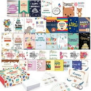 Birthday Cards, 80 Pack 40 Designs Feela Happy Birthday Card Assorted Bulk with 80 Blank Envelopes 84 Pieces of Stickers 3 Washi Tapes, 4 X 6 Inches Greeting Cards 40 Pack X2