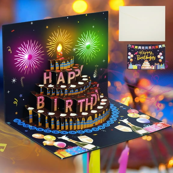 Birthday Cards Fireworks Birthdays Pop Up Birthday Cards with Lights and Cake Musical Greeting Cards Colorful 3D Birthdays Pop Up Card for Children Gifts