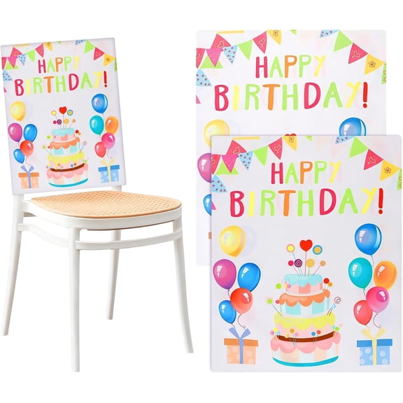 Birthday Chair Covers for Classroom, 2 count Washable Chair Slipcover, Double Sided Printed Happy Birthday Seat Cover for Elegant Party Decorations Gathering Gala(White)