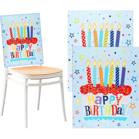 Birthday Chair Covers for Classroom, 2 count Washable Chair Slipcover, Double Sided Printed Happy Birthday Seat Cover for Elegant Party Decorations Gathering Gala(Blue)