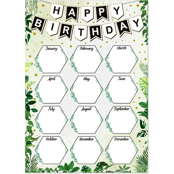 Birthday Chart for Classroom - Boho Greenery Birthday Poster Chart Reusable Happy Birthday Calendar Laminated Classroom Bulletin Board Decorations Back to School Teacher Supplies