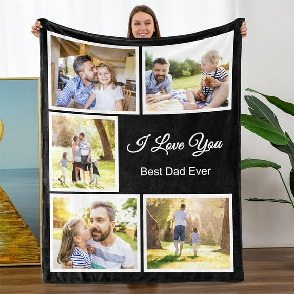 Birthday Christmas Wedding Gifts for Dad, Personalized Custom Blanket with Photo to Dad Men from Daughter Son, Custom Dad Gifts, Dad Blanket (DAD 9)